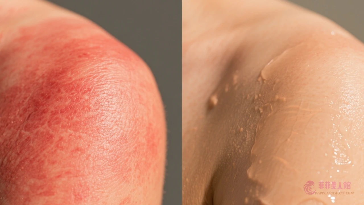 對比曬後紅腫與使用蘆薈修復的肌膚狀態