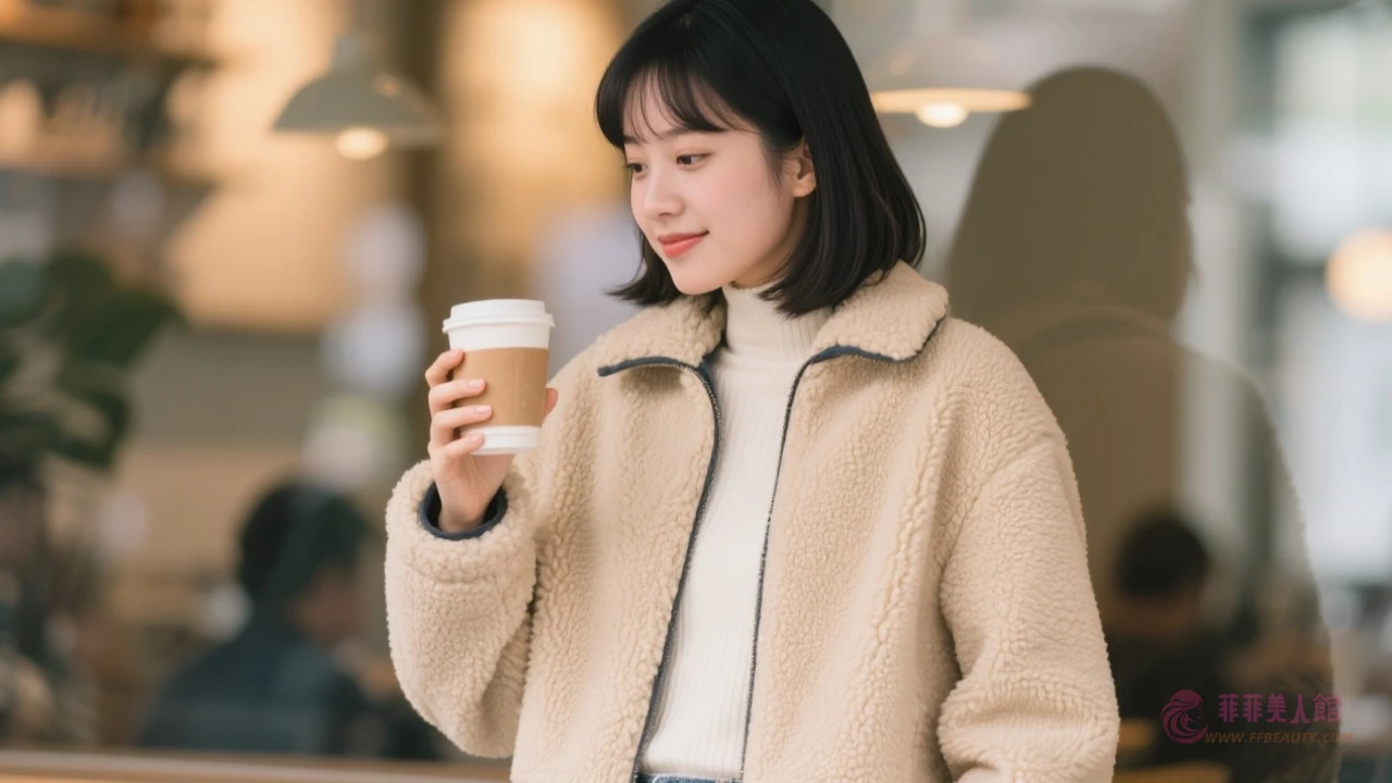 毛絨短外套街拍示範