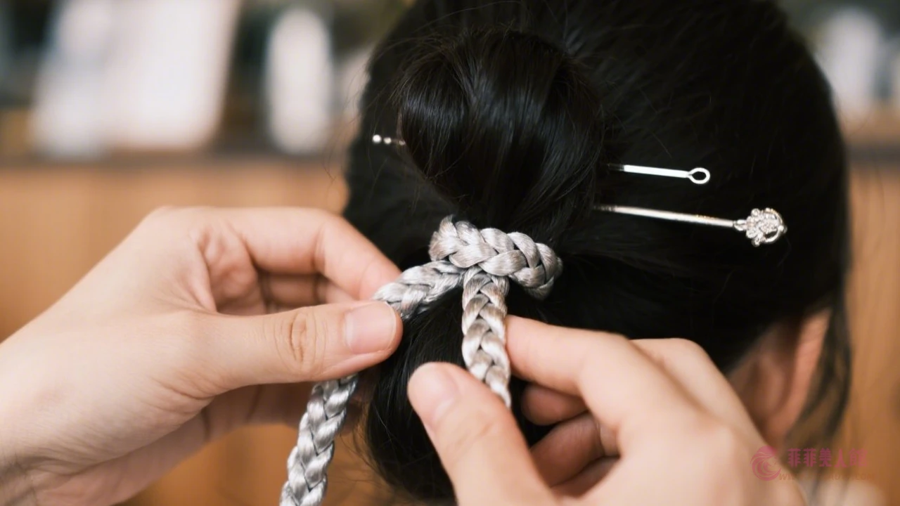 辮子固定示意圖