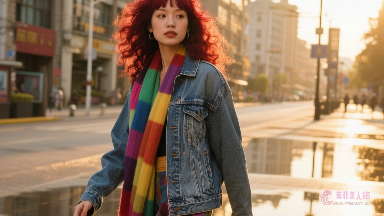 酒紅長捲髮造型示意