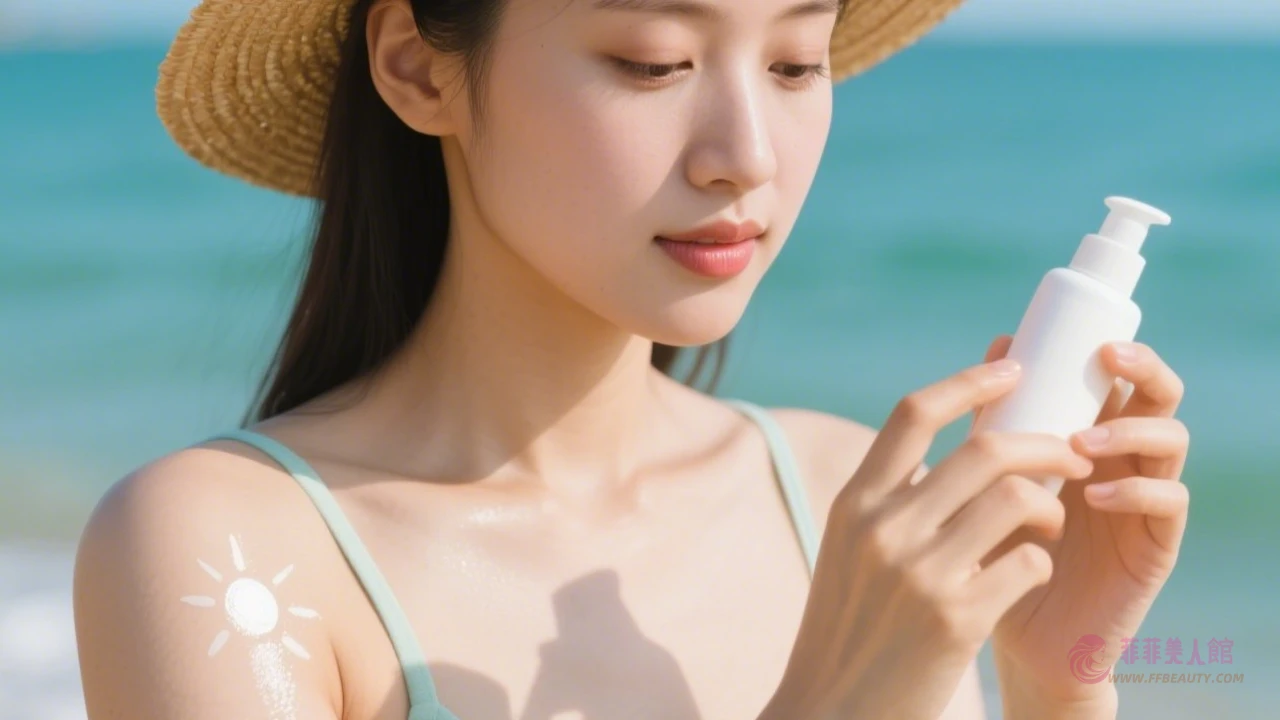 女生擦防曬特寫