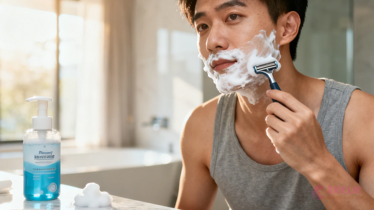 男性刮鬍保養示範