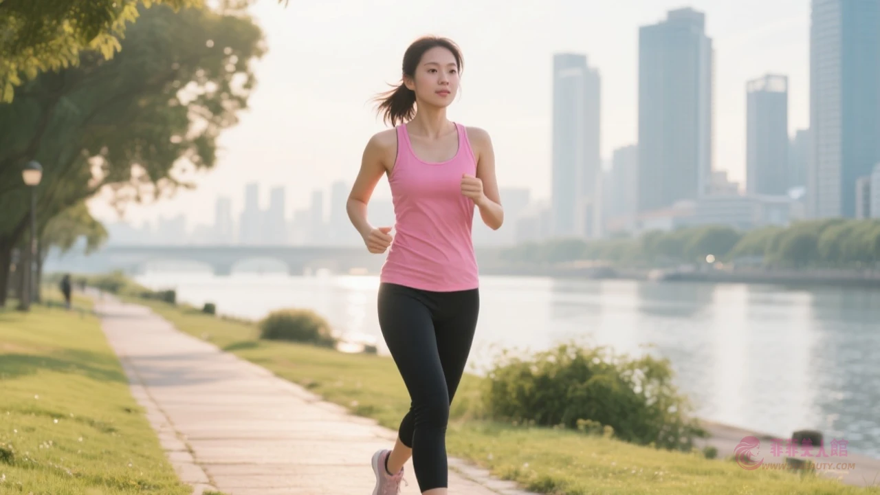 女性河濱公園晨跑
