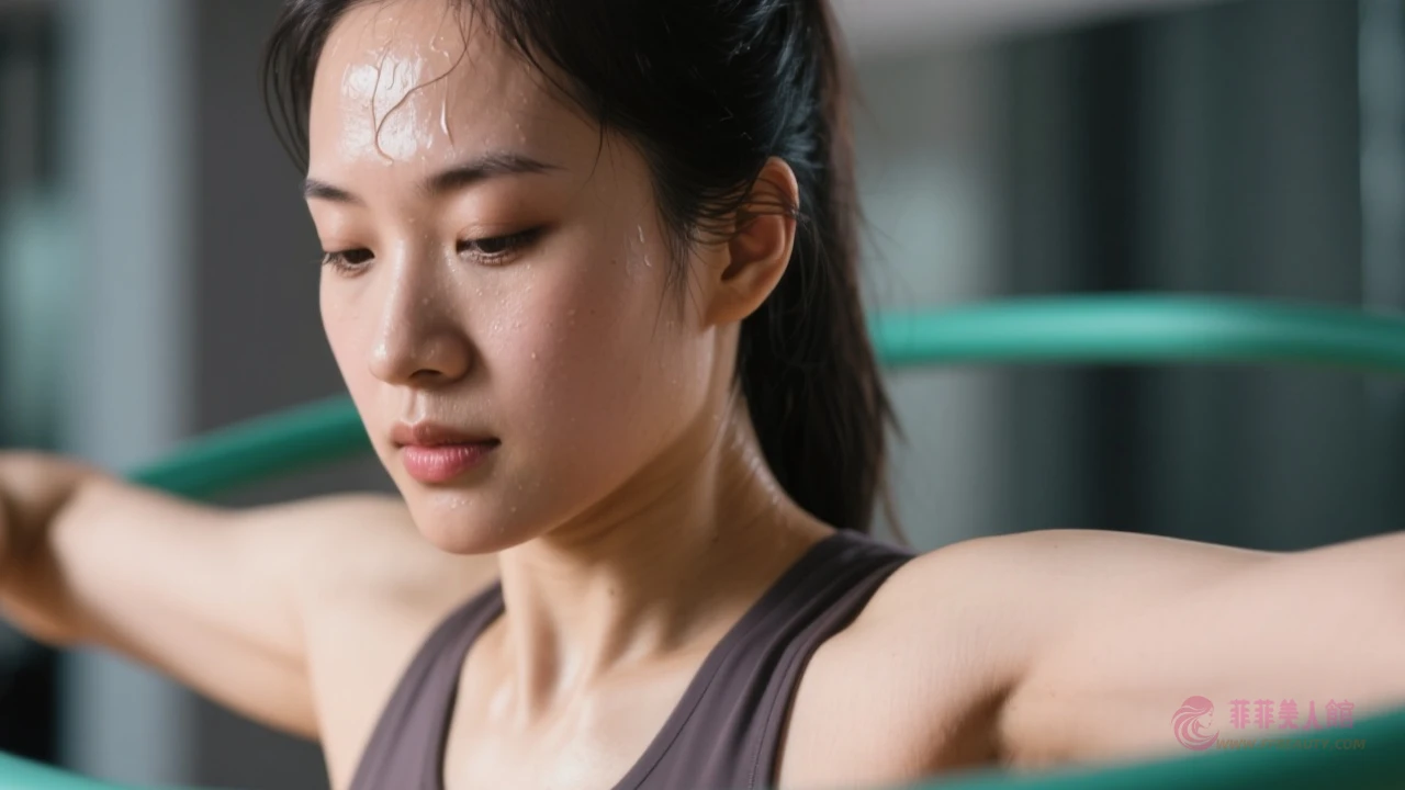 女生做呼拉圈前彎伸展近拍