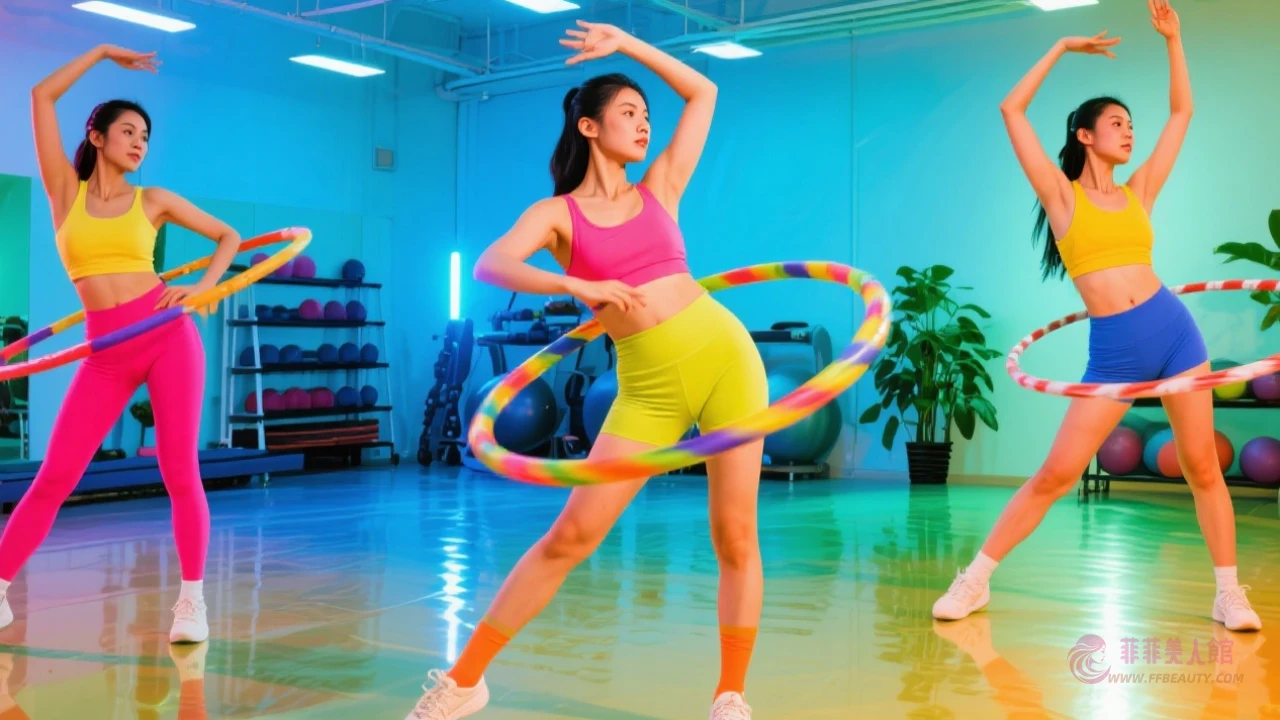 女生同時示範三種呼拉圈轉法