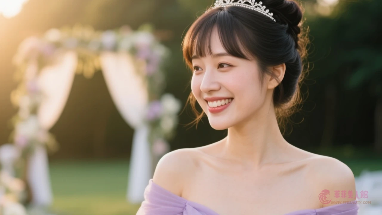 斜瀏海盤髮示意圖