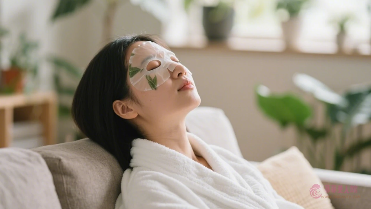 女孩敷面膜保養