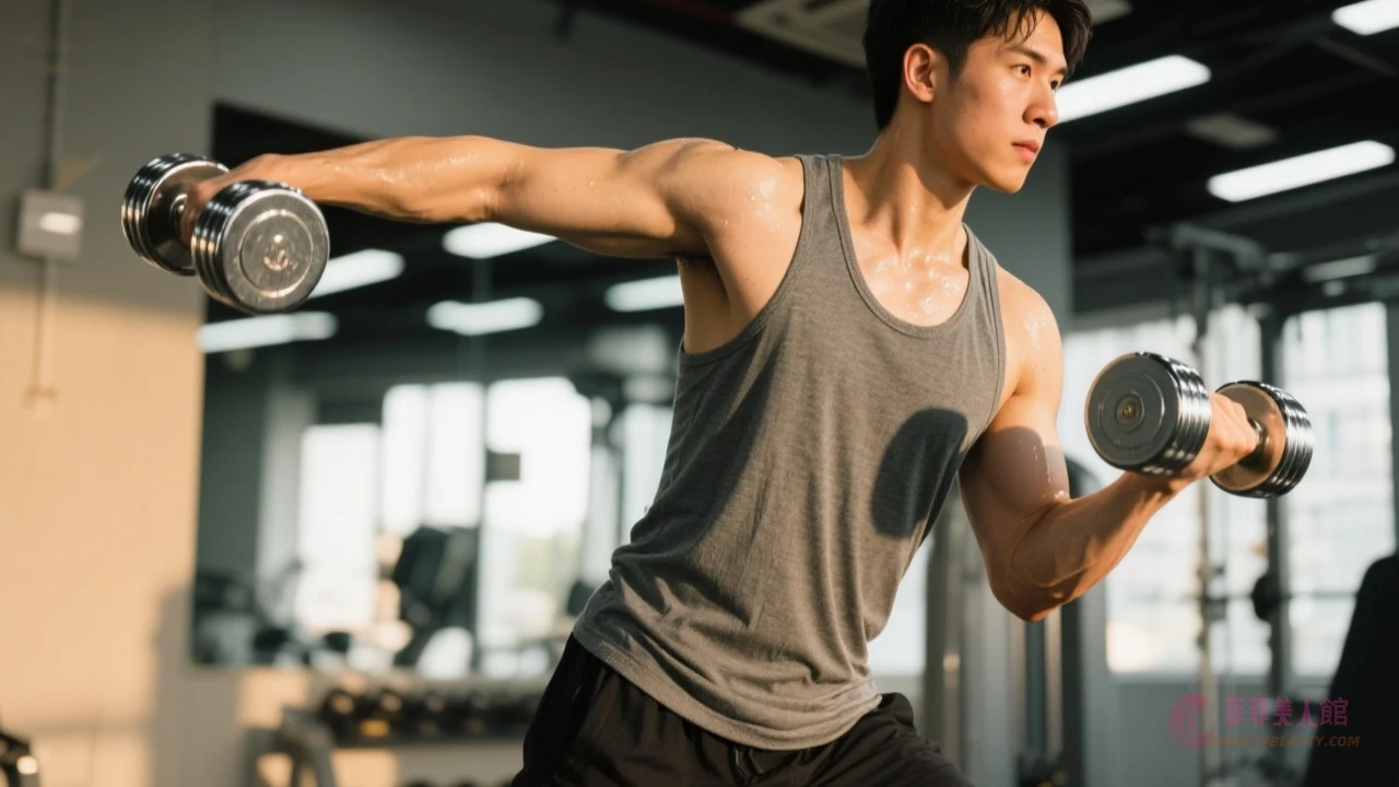 男性進行啞鈴側平舉
