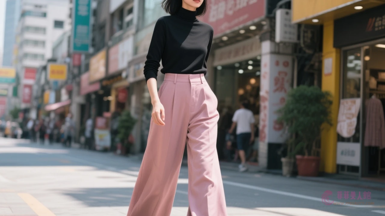 粉色寬褲日常穿搭