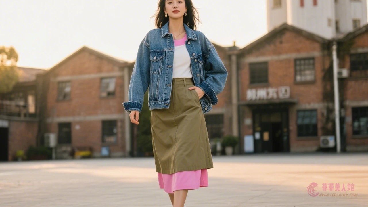 粉色半身裙混搭技巧