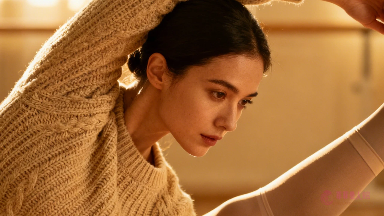 女性坐姿拉伸背肌特寫