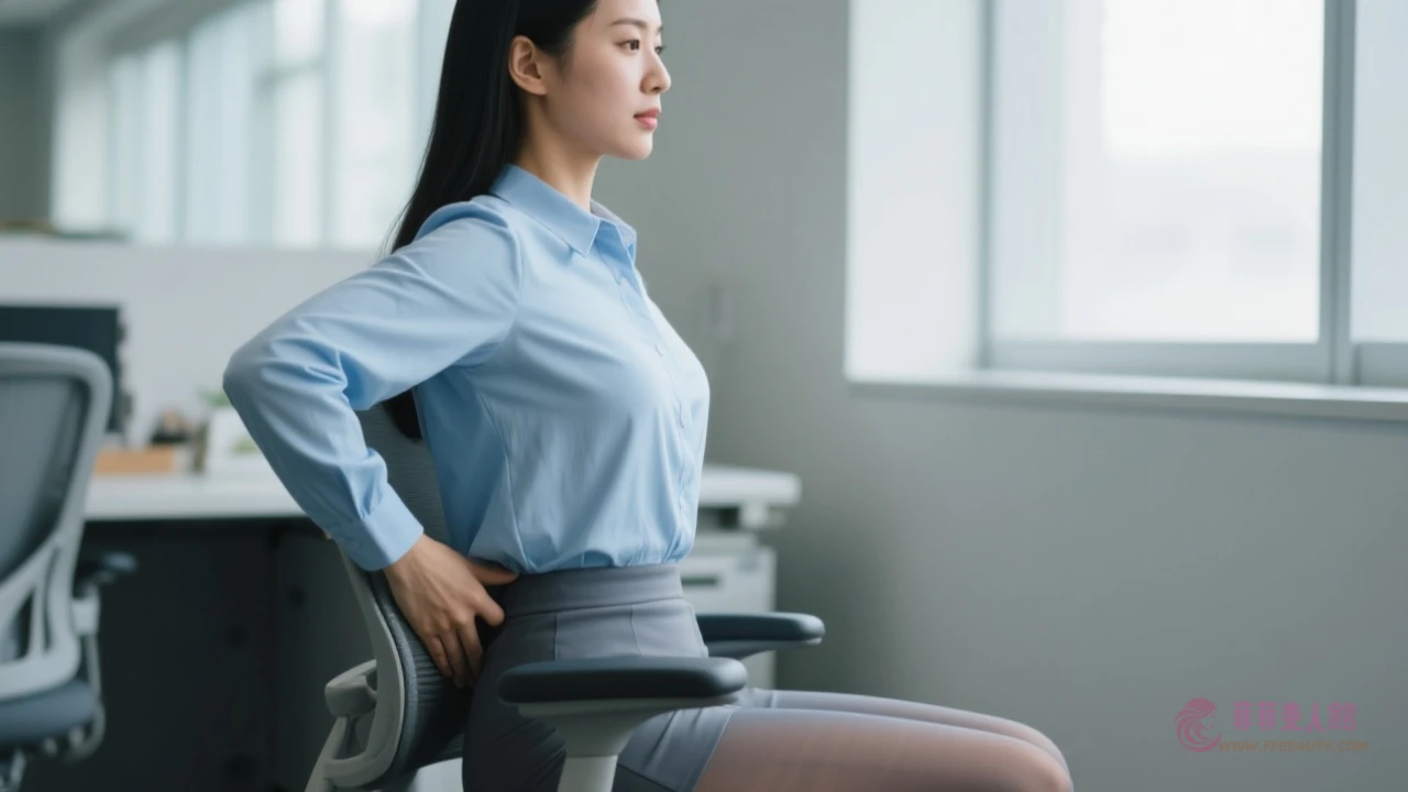 辦公室女性用絲襪進行背部運動