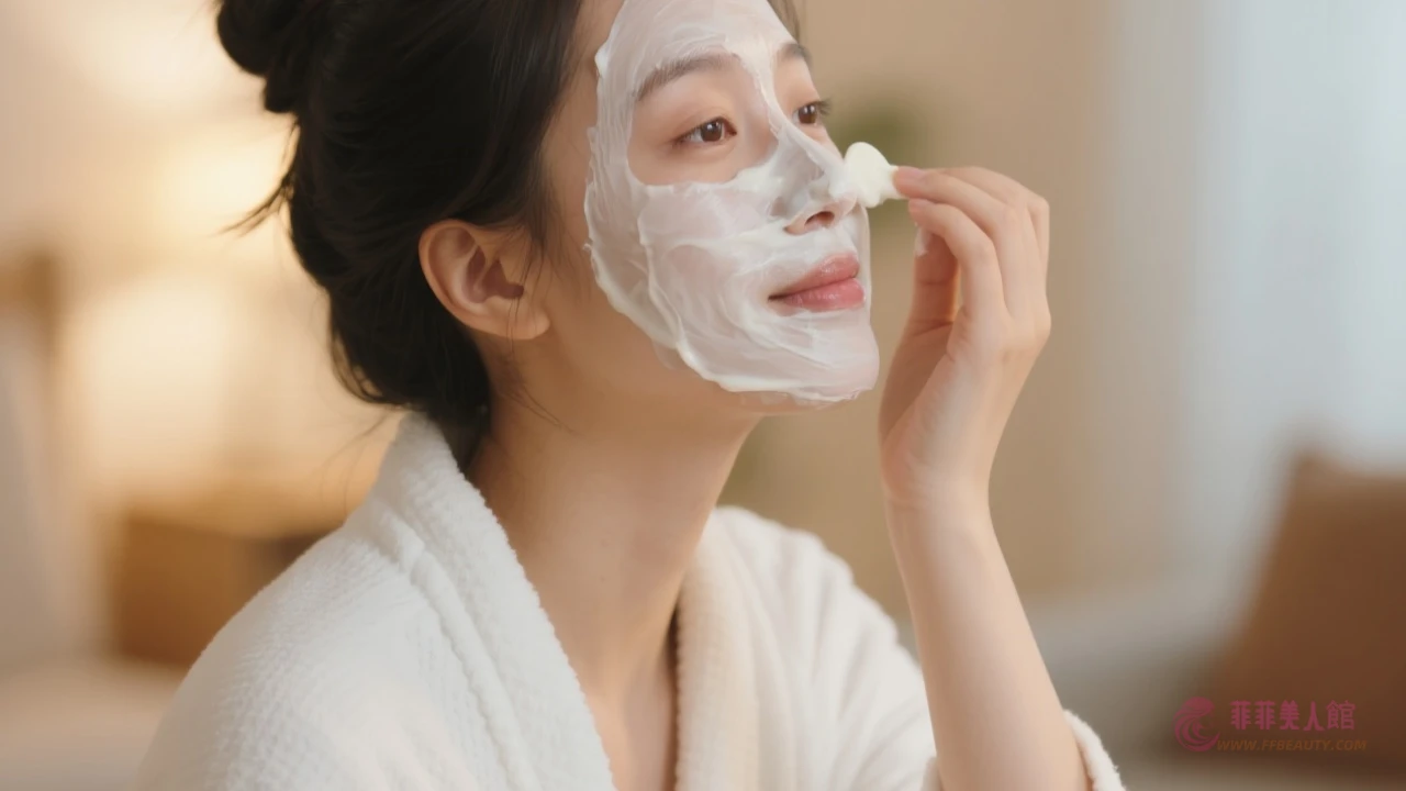 女生敷面膜居家場景
